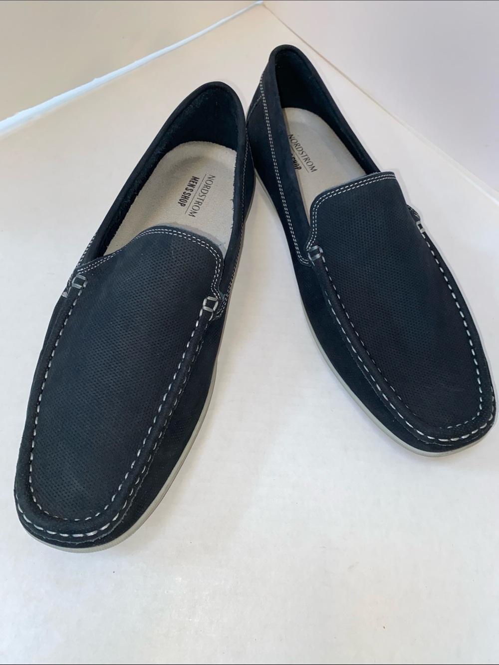 NWOT Nordstrom Men's Blk Leather Slip-On Round Toe Casual Driving Moc Loafers 11